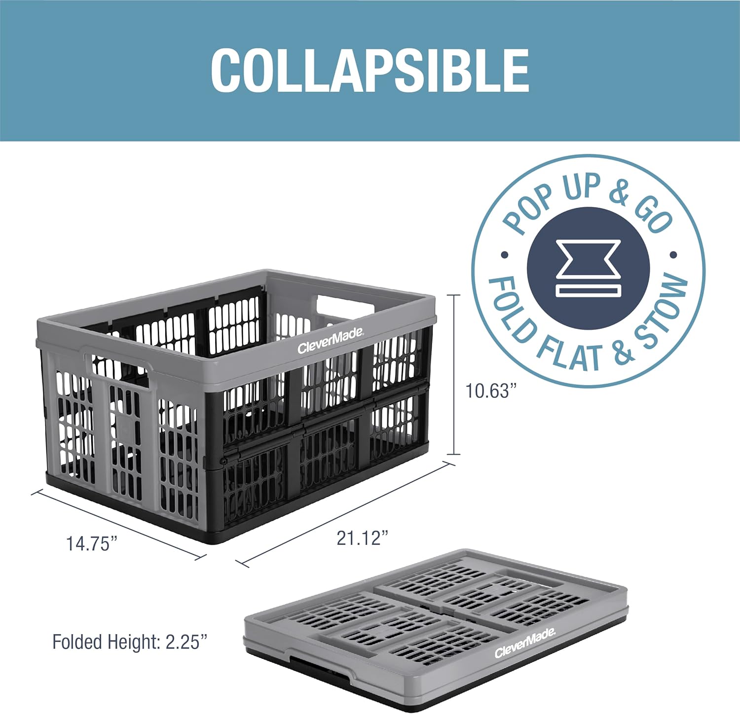 3PK 45L Collapsible Plastic Storage Bins T290544
