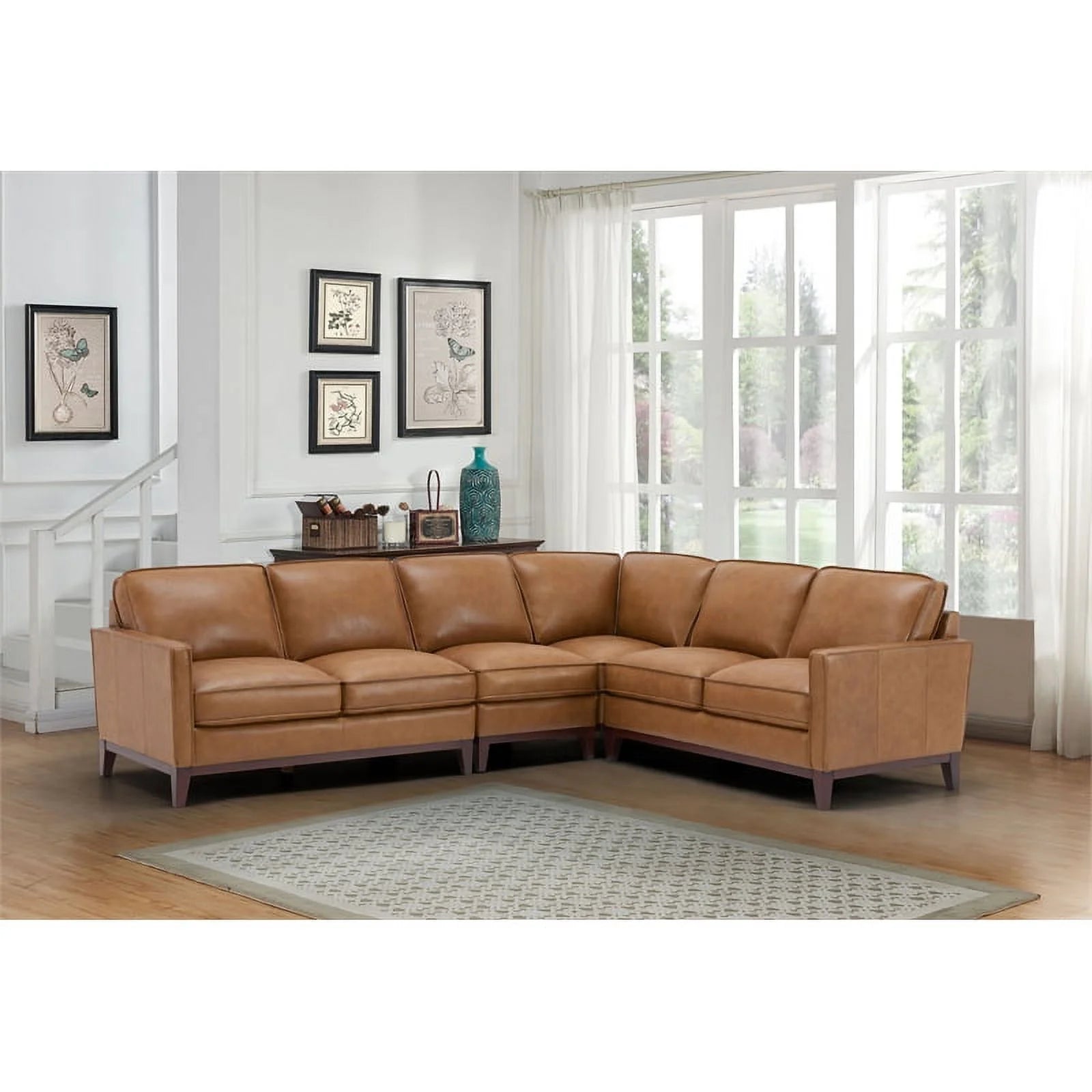 Genuine Leather Sectional Right Arm Loveseat in Camel N967
