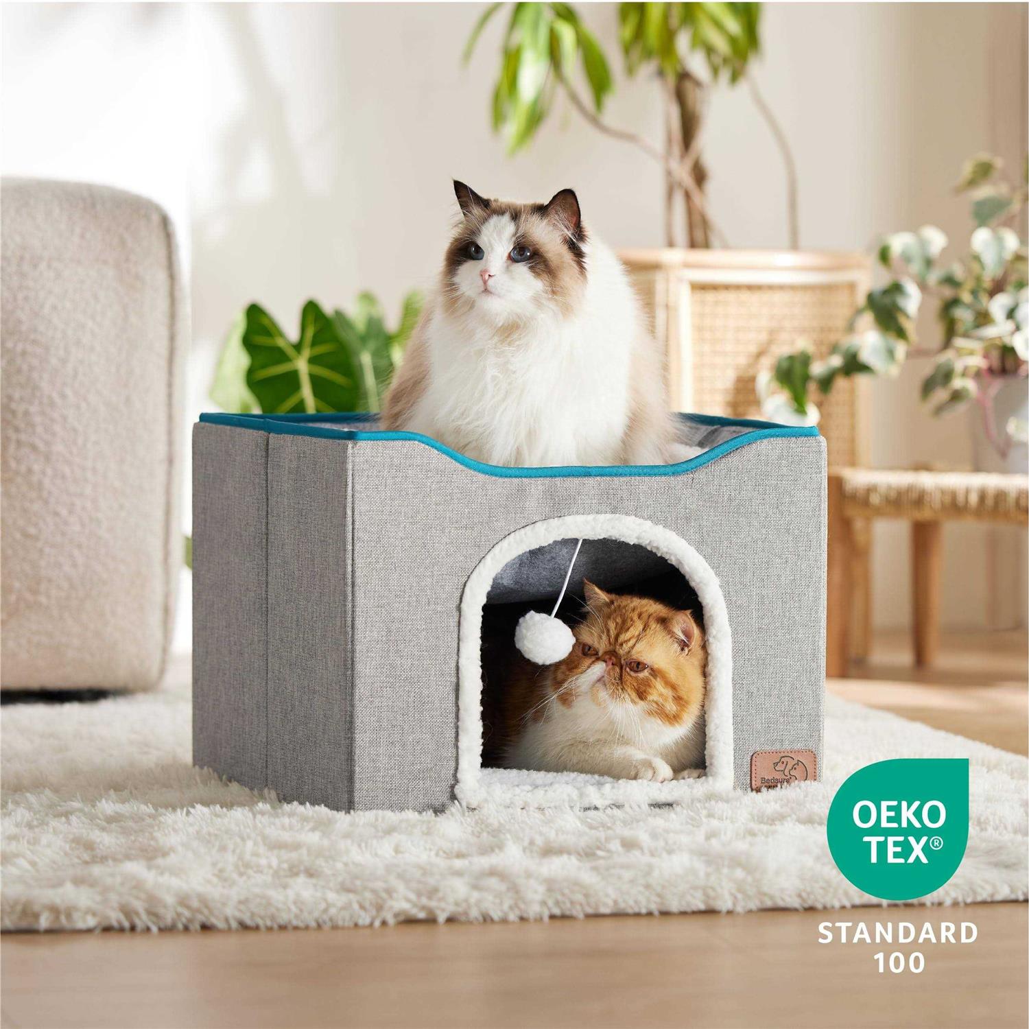 Large Cat Cave with Fluffy Ball Hanging and Scratch Pad L865072