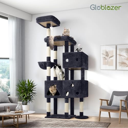 81-inch Tall Dark Grey Cat Tower with 3 Cat Condos and 8 Scratching Posts G483654