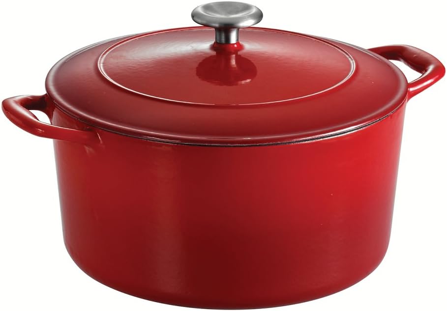 Gradated Red Enameled Cast Iron 6.5-Quart Covered Round Dutch Oven A481