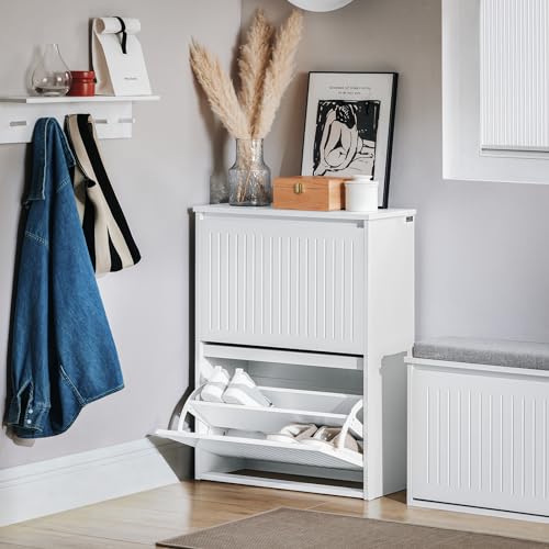White Shoe Storage Cabinet with 2 Flip-Drawers H8635
