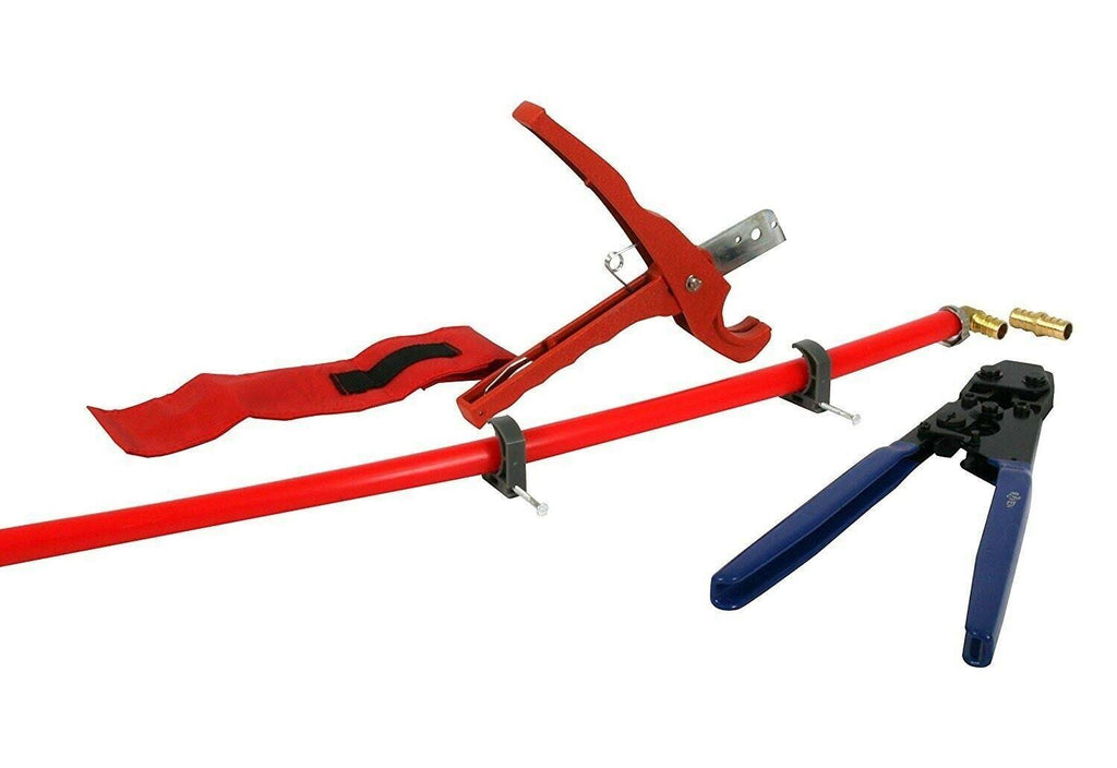 PEX Plumbing Kit with Crimper Tool, Cutter Tool, Carrying Case, Lead Free Brass Barbed 1/2 inch B7232