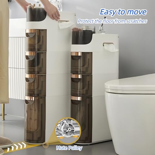 2-Tiers Slim Bathroom Floor Cabinet with Drawers W193469