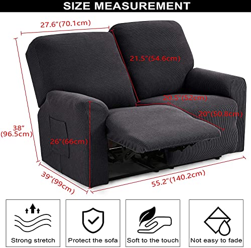 2 Seat Stretch Reclining Loveseat Sofa Cover with Side Pocket P256