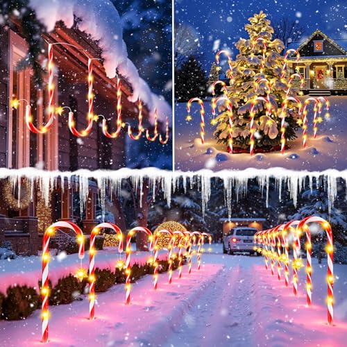 24 Pack Solar Candy Cane Lights Outdoor Christmas Decorations B477659