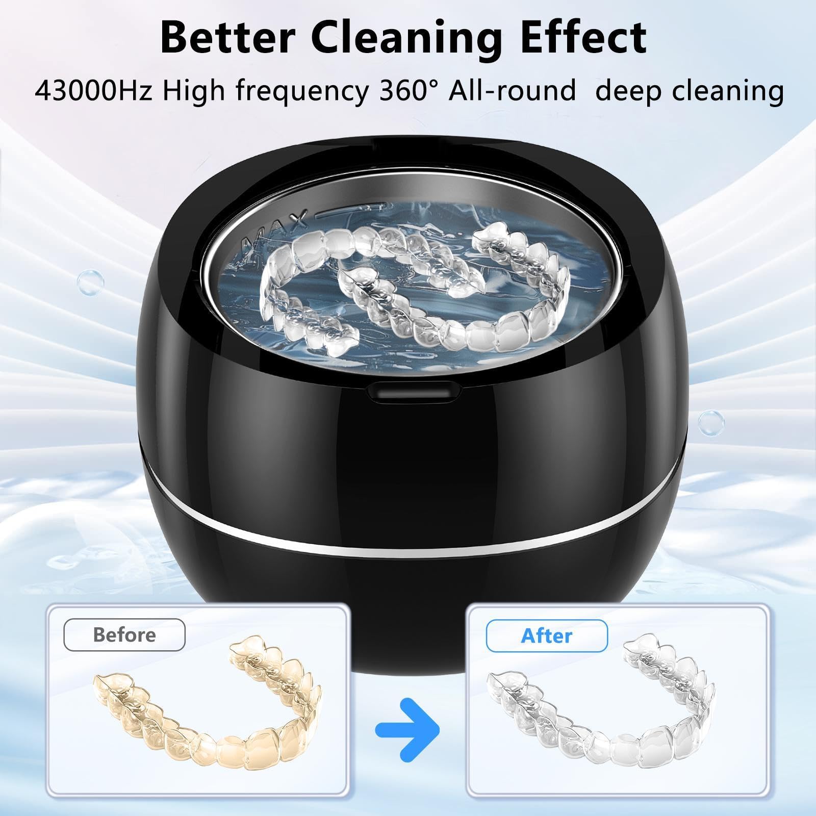 Black Ultrasonic Retainer Cleaner Machine, 30W, 43kHz K6145
