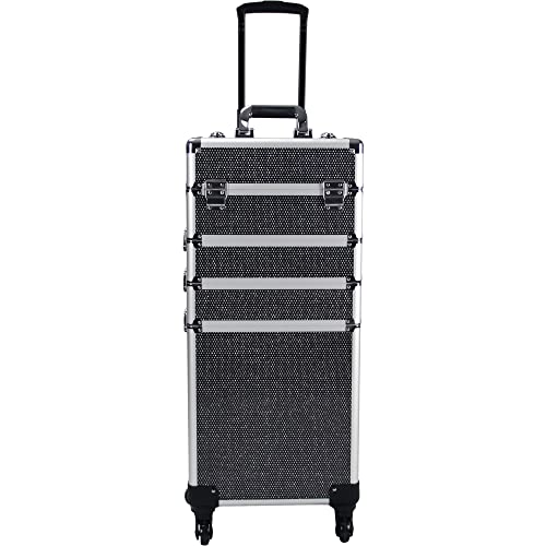 Silver Aluminum Rolling Makeup Train Case with 4 Removable Wheels X455822