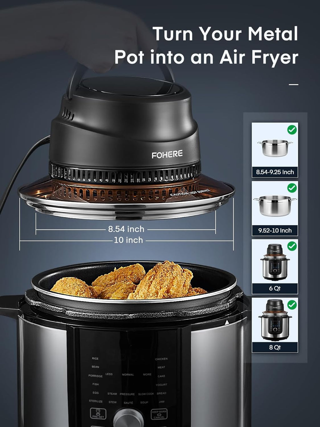 7 in 1 Air Fryer Lid for Instant Pot 6Qt/8Qt with LED Touchscreen D881