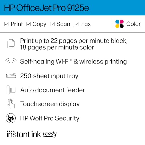 HP OfficeJet Pro All-in-One Printer, Color, Print, Copy, Scan, Fax, Touchscreen V200959