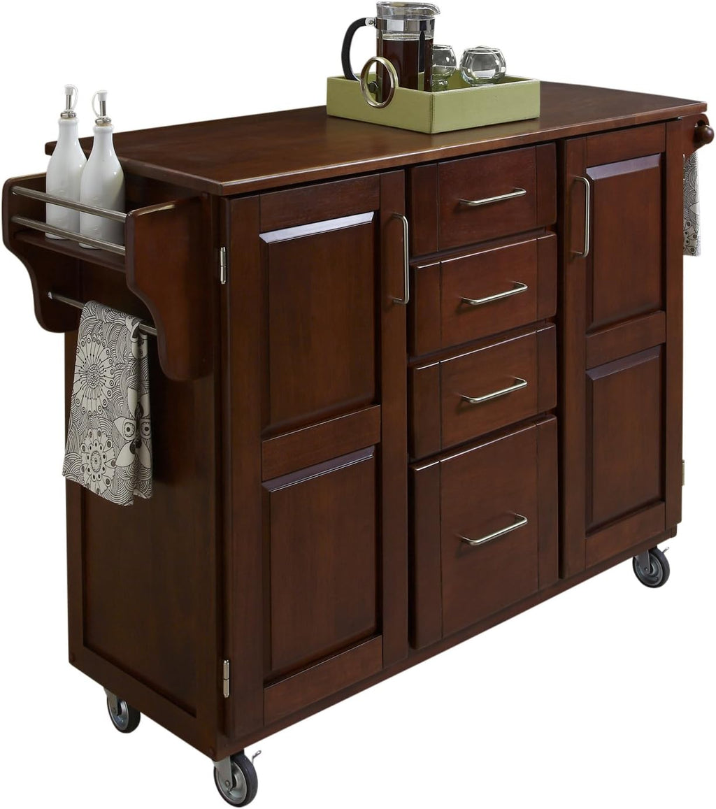 Cherry 2 Door Cabinet Kitchen Cart with Oak Top U93056