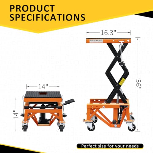 Hydraulic Motorcycle Lift Table, 350 LBS Heavy Duty Scissor Jack Stand with Wide Deck Y807799