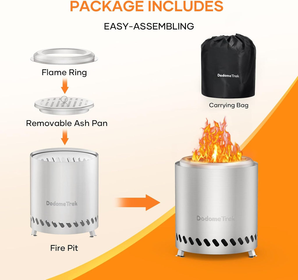 Silver Stainless Steel Tabletop Fire Pit with Travel Bag B38785