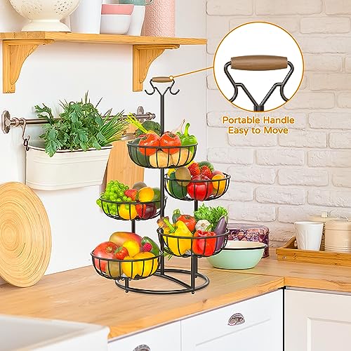Black Metal Wire 5 Tier Fruit Basket with Banana Hanger D728799