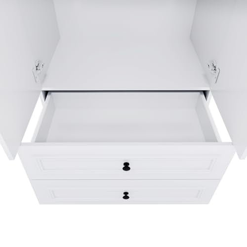 White 4 Door 2 Hanging Rod 4 Drawer Wood Armoire Wardrobe Closet L85267