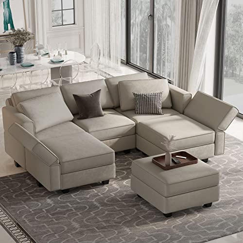 Modular Velvet Sectional Sofa with Chaise Lounge Storage Chaise Bed Couch Grey P6855