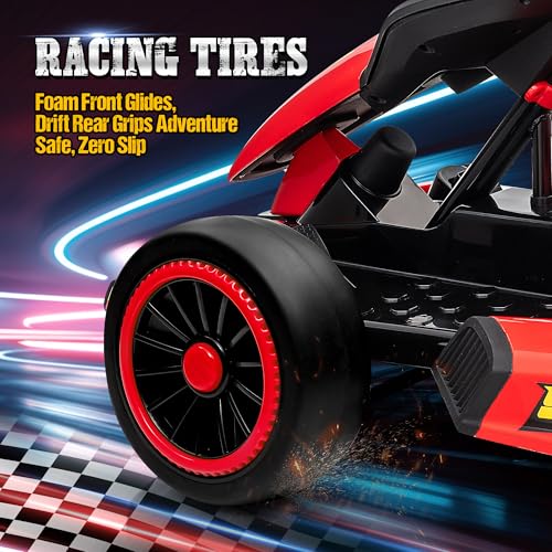 24V Electric Go Kart with 400W Motors, EVA Tires, Max Speed 8.1 MPH, Rose Red J782