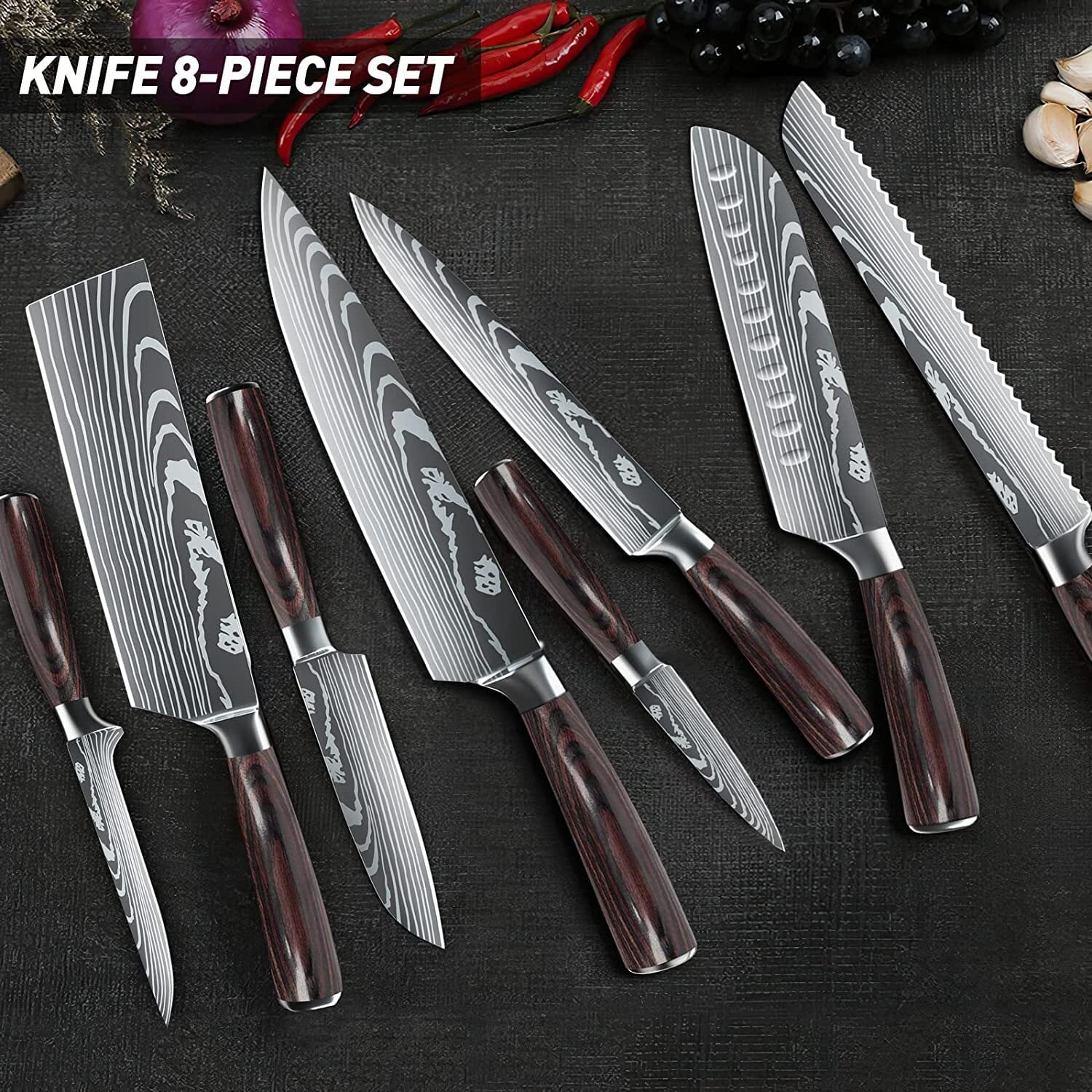 8 Pieces 3.5-8 Inch 440A Stainless Steel Kitchen Chef Knife Set V627630