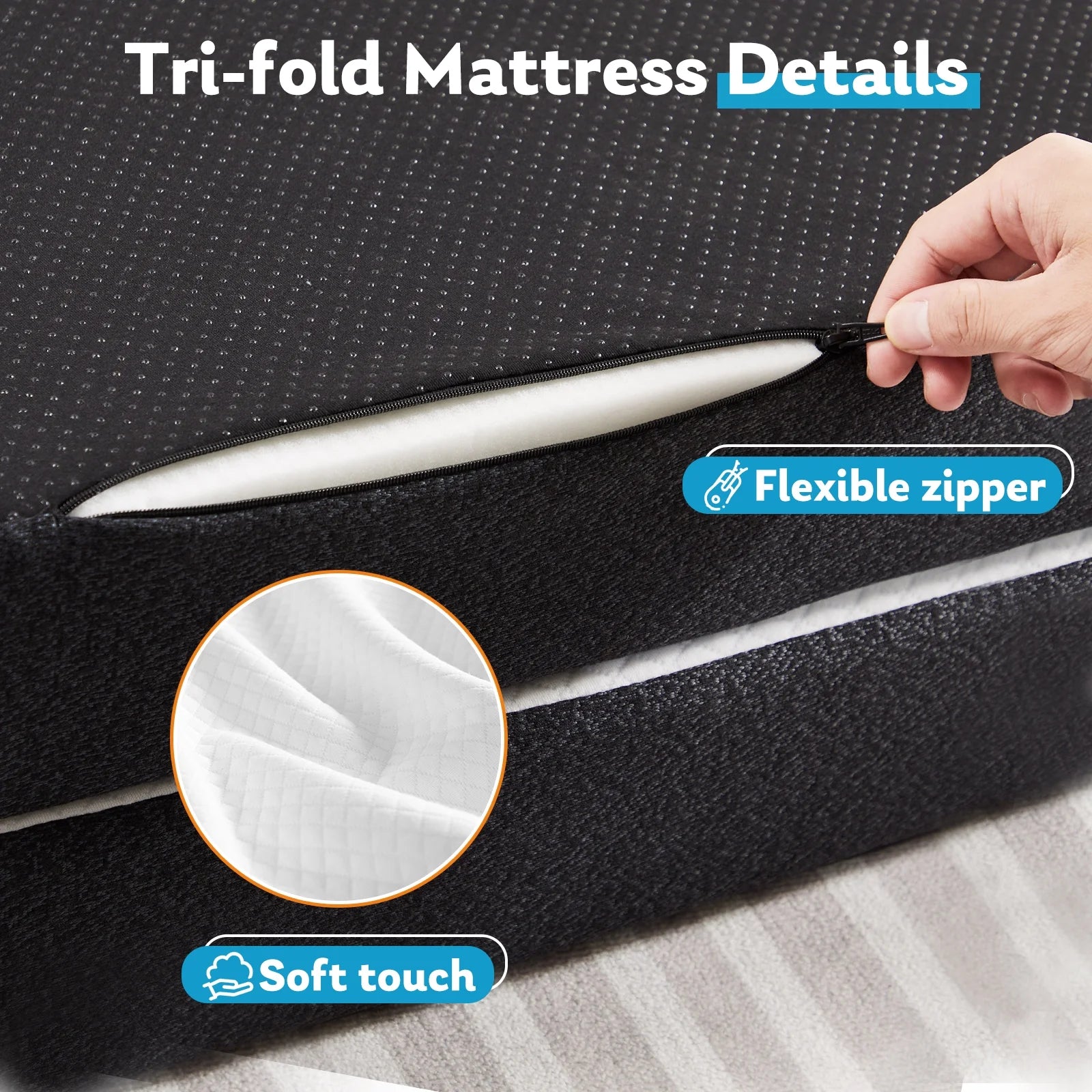 4 Inch Tri Folding Memory Foam Mattress with Breathable Cover O6508