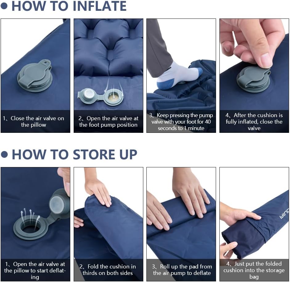 Inflatable Sleeping Pad with Pillow and Built-in Foot Pump S93221