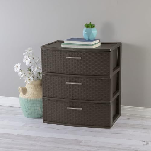 Espresso 3 Drawer Plastic Weave Storage Tower R4963