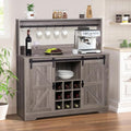 Grey Coffee Bar Cabinet with Sliding Barn Door and Adjustable Shelves M328