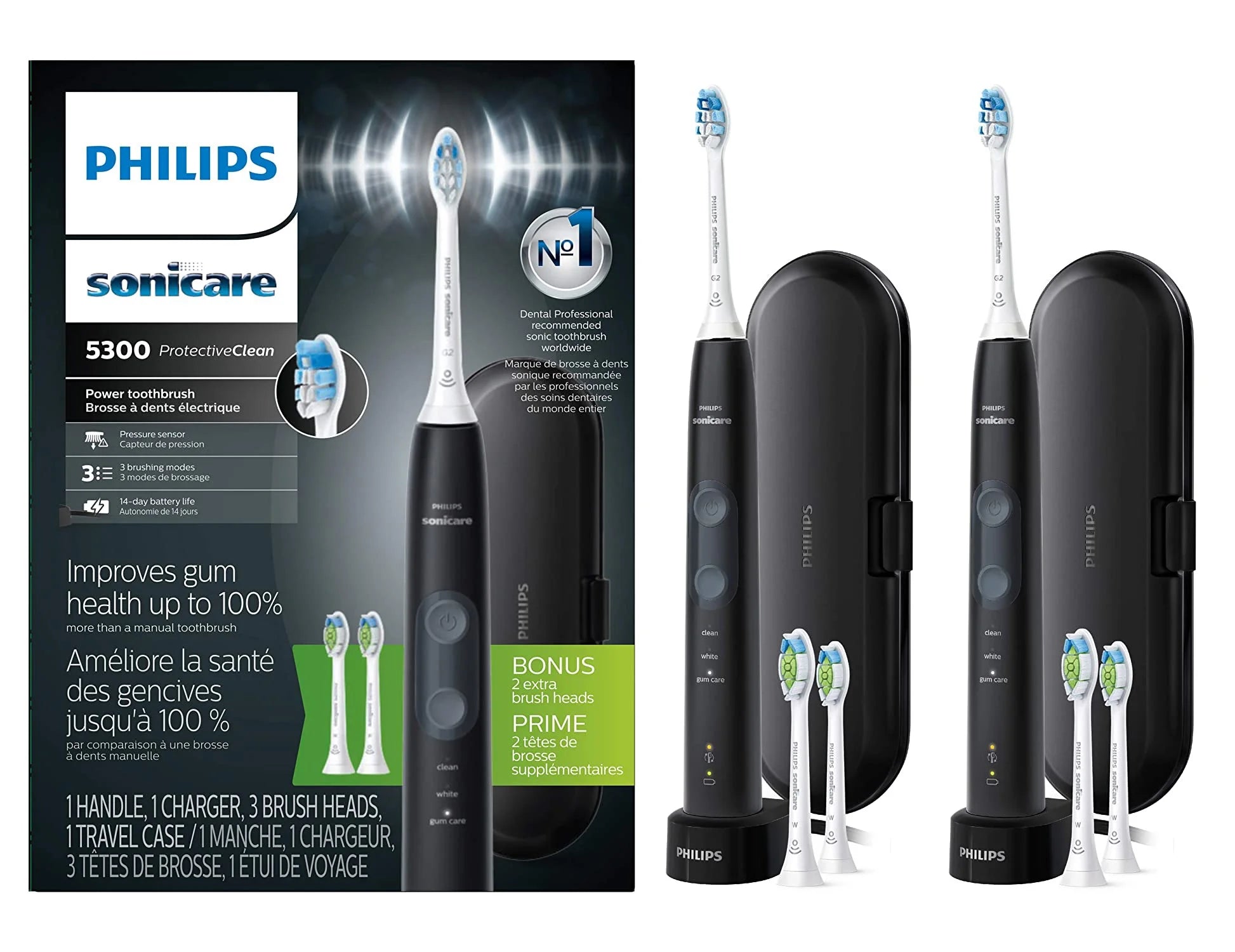 2 Pack Black Rechargeable Electric Toothbrush H480825