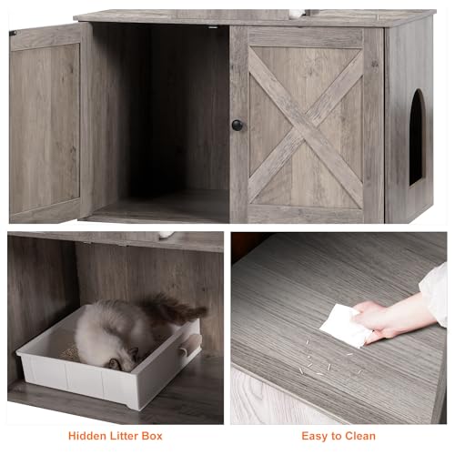 Rustic Gray Cat Tree with Litter Box Enclosure Y32767