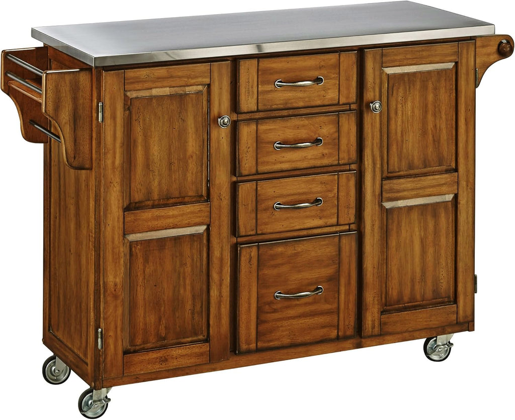Cherry 2 Door Cabinet Kitchen Cart with Oak Top U93056