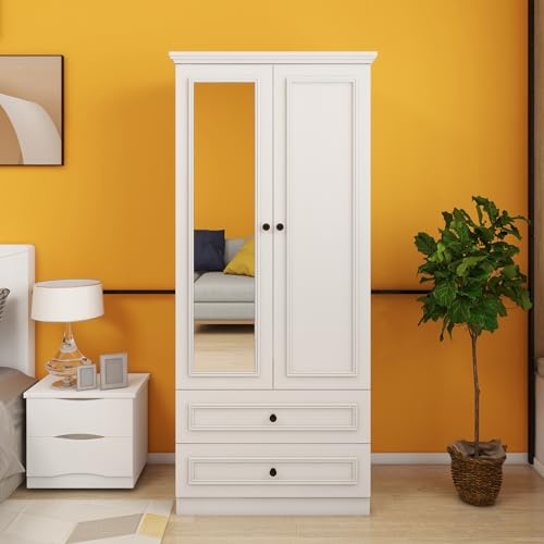 White 4 Door 2 Hanging Rod 4 Drawer Wood Armoire Wardrobe Closet L85267