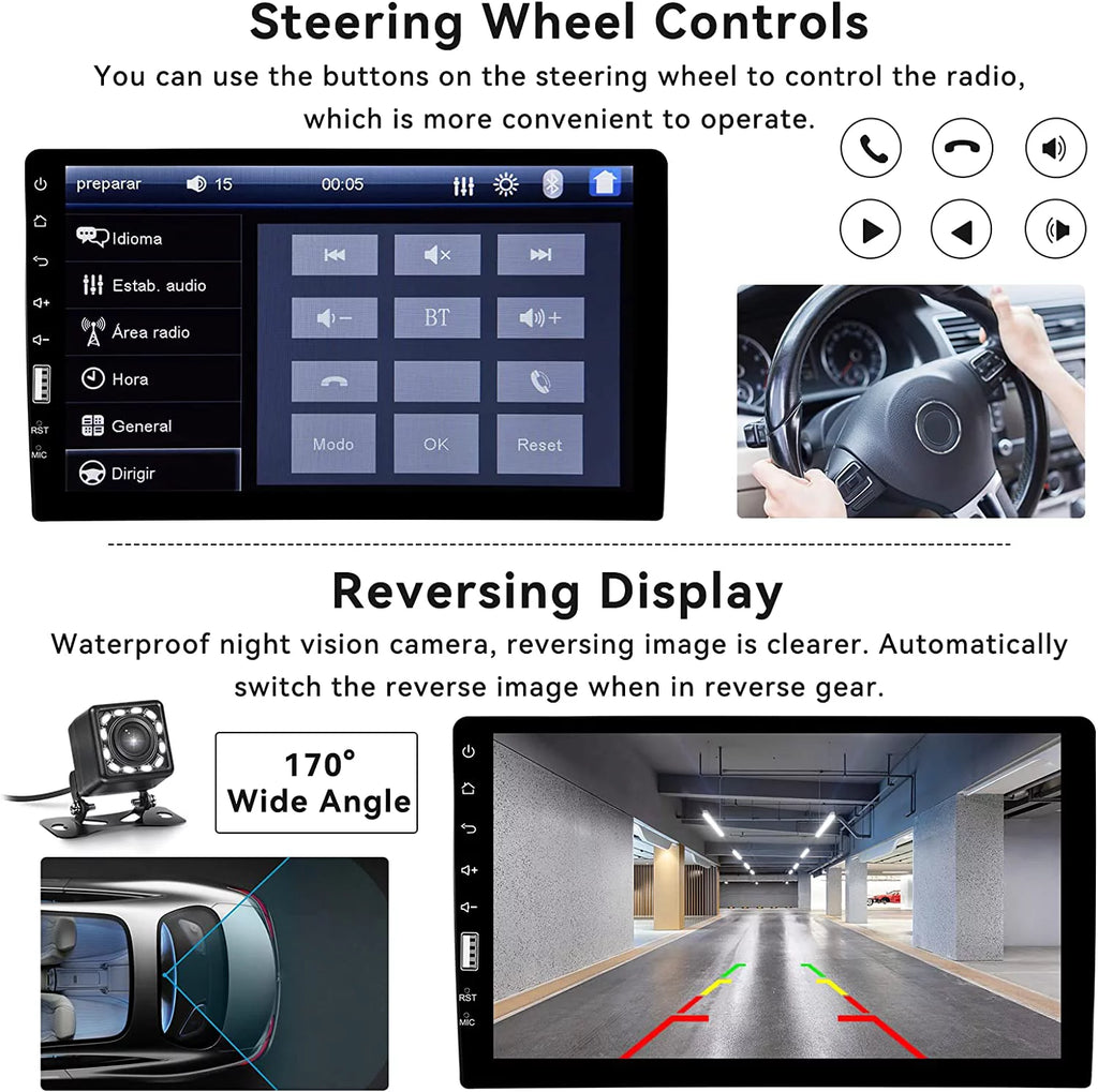 Single 1 Din 9'' Car Stereo HD Touch Screen Car MP5 Player Car Radio Audio Bluetooth Mirror Link USB FM Function with Microphone & Rearview Camera W44068