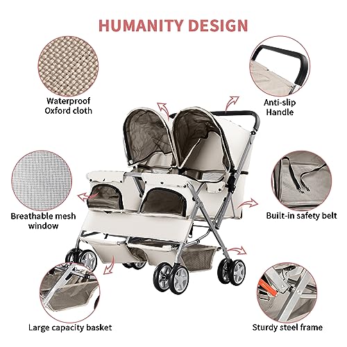 Gray Foldable Double Pet Stroller I822