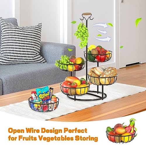 Black Metal Wire 5 Tier Fruit Basket with Banana Hanger D728799