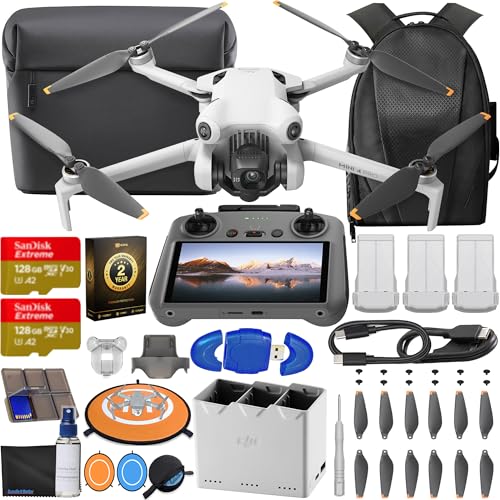 DJI Mini 4 Pro Drone Fly More Combo Plus with RC 2 Controller (With Screen) Folding Drone with 4K Video, Under 249g, 45 Mins Flight Time, Vision Sensing 3 Batteries Bundle with 2x 128GB Memory Card B306