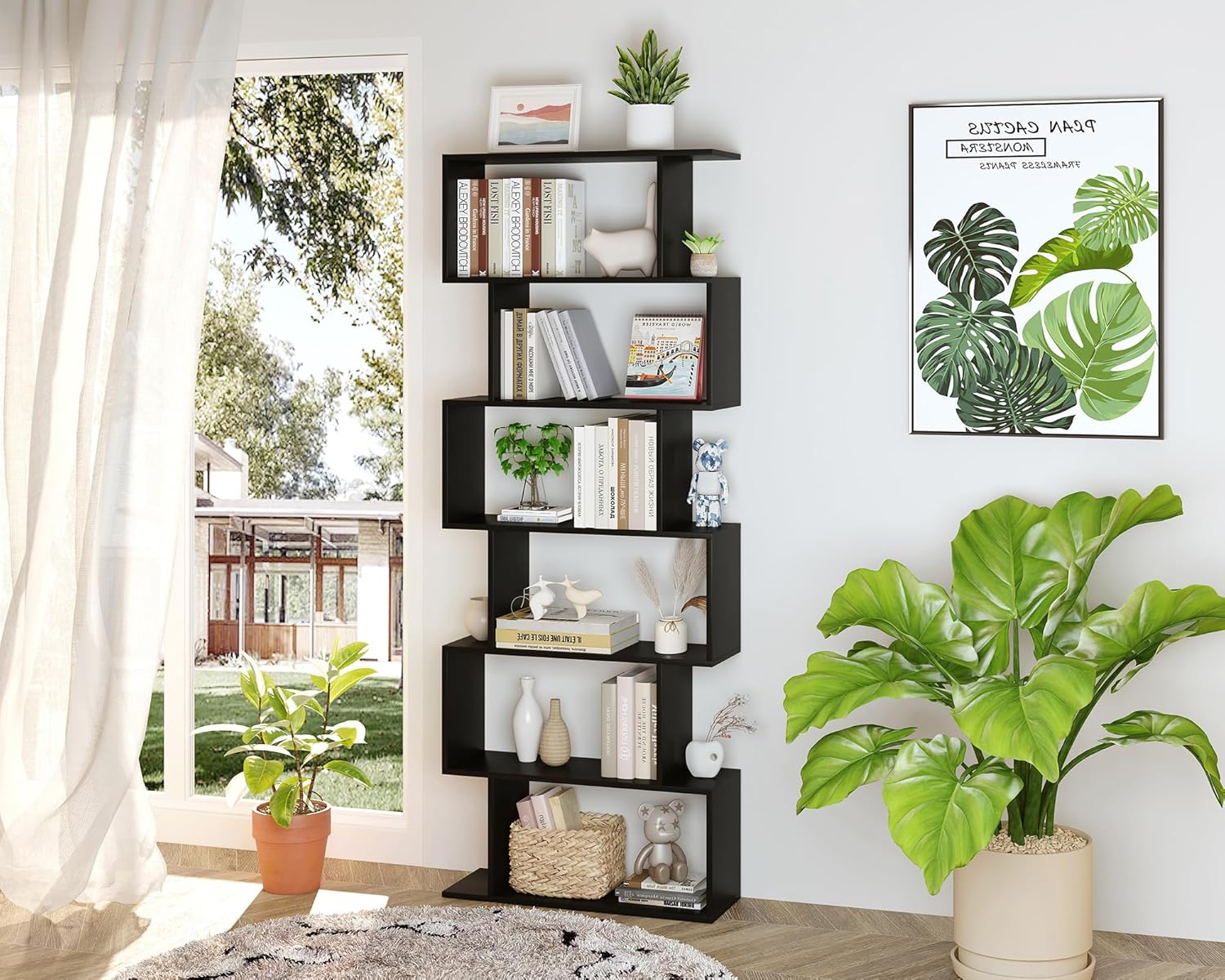 Black 6 Tier Geometric Bookshelf B38816