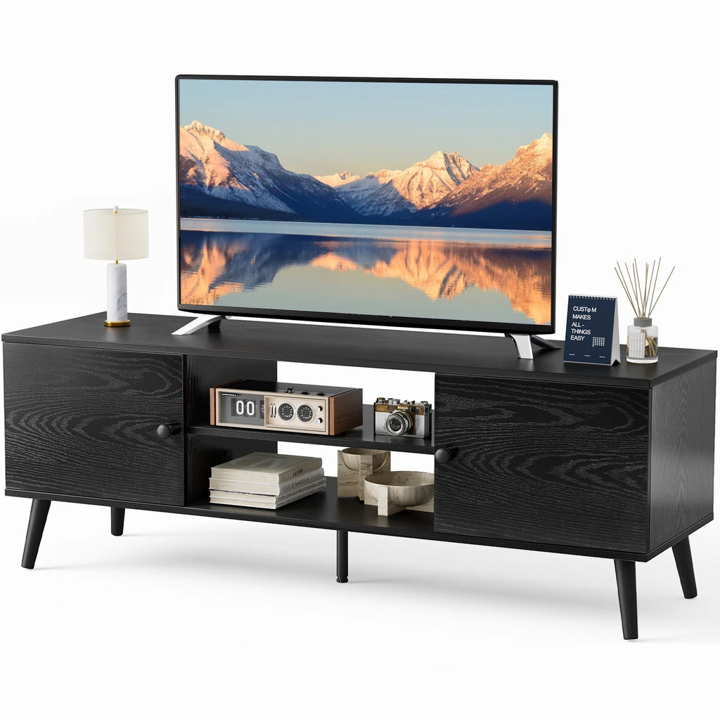 Black TV Stand with Storage Cabinets F3519