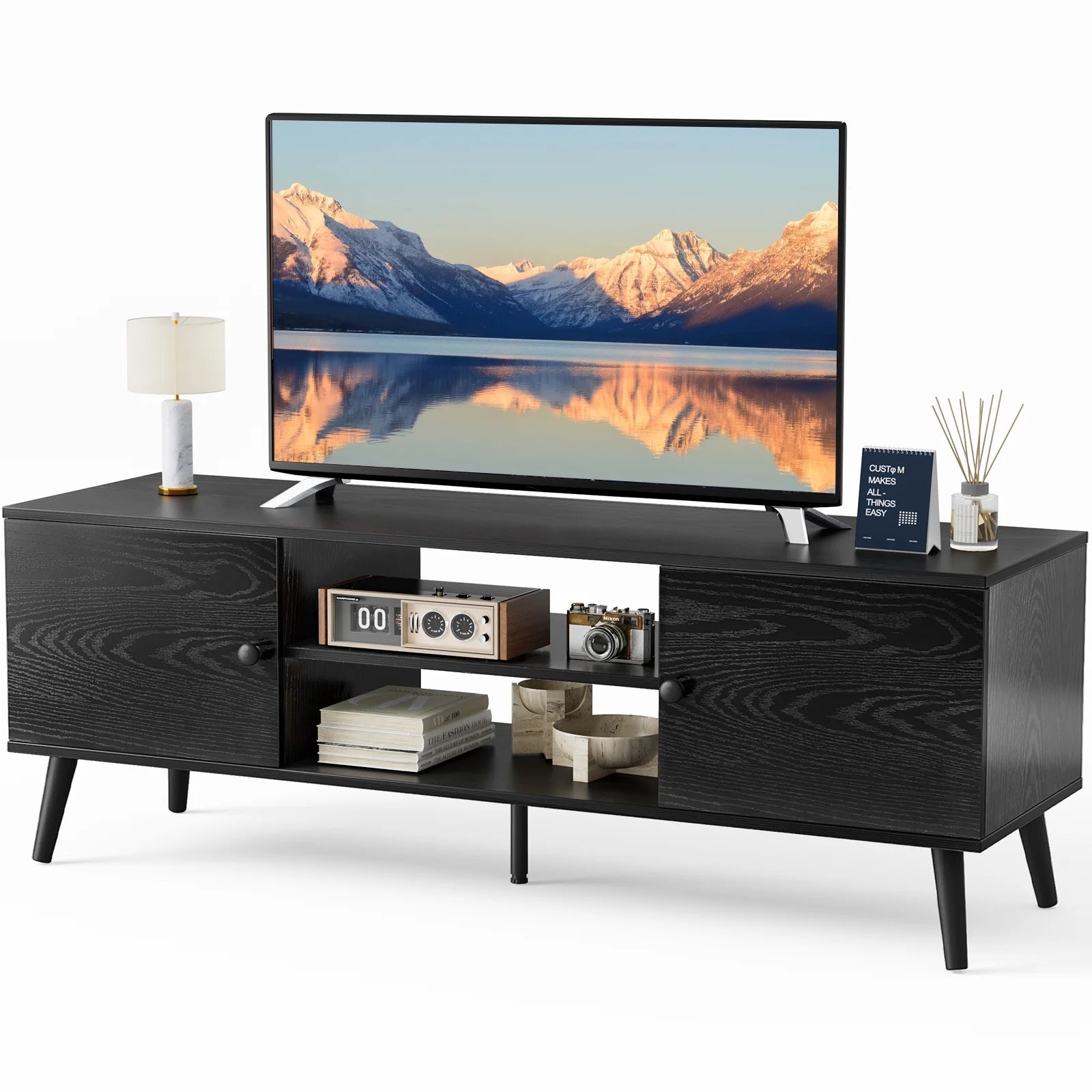 Black TV Stand with Storage Cabinets F3519