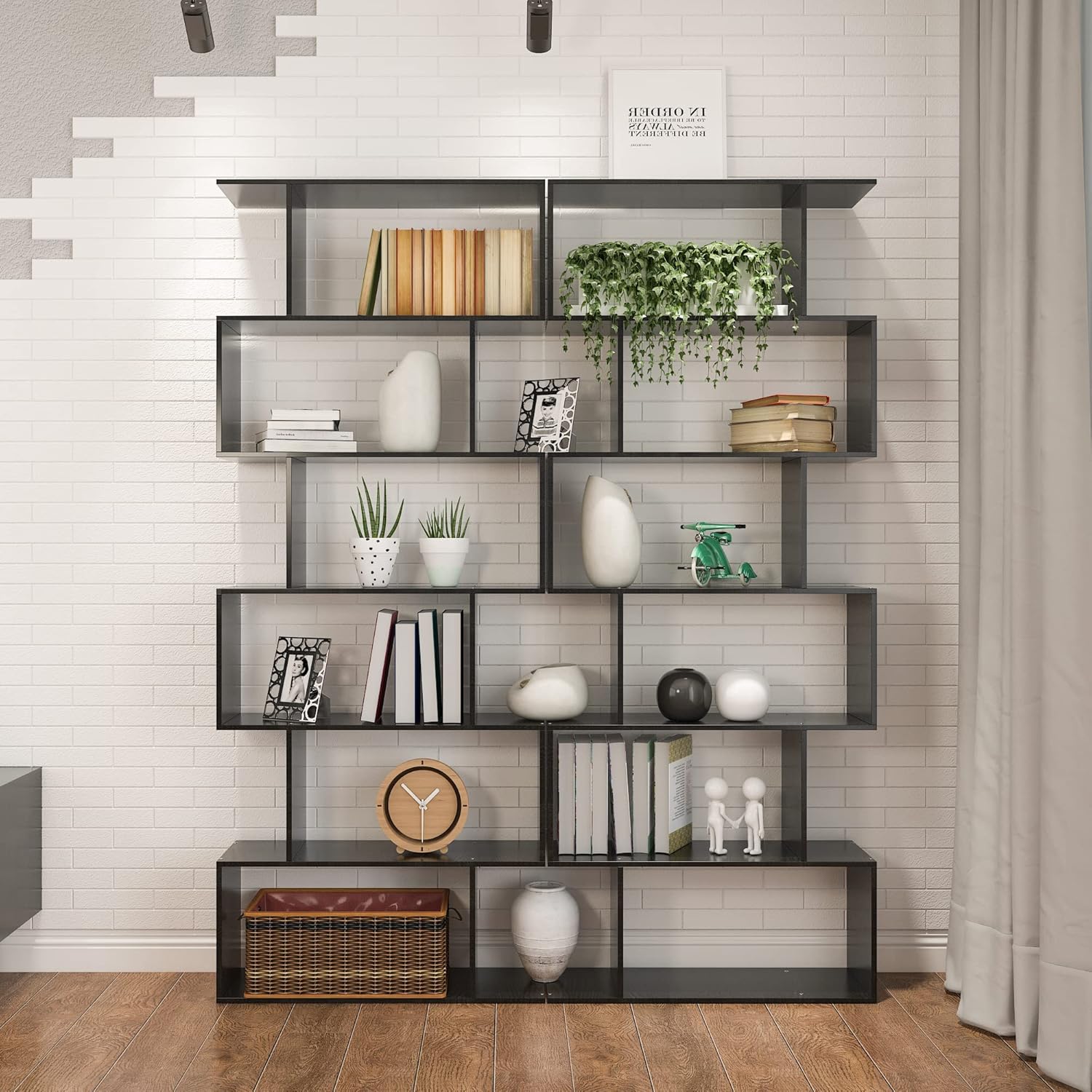 Black 6 Tier Geometric Bookshelf B38816