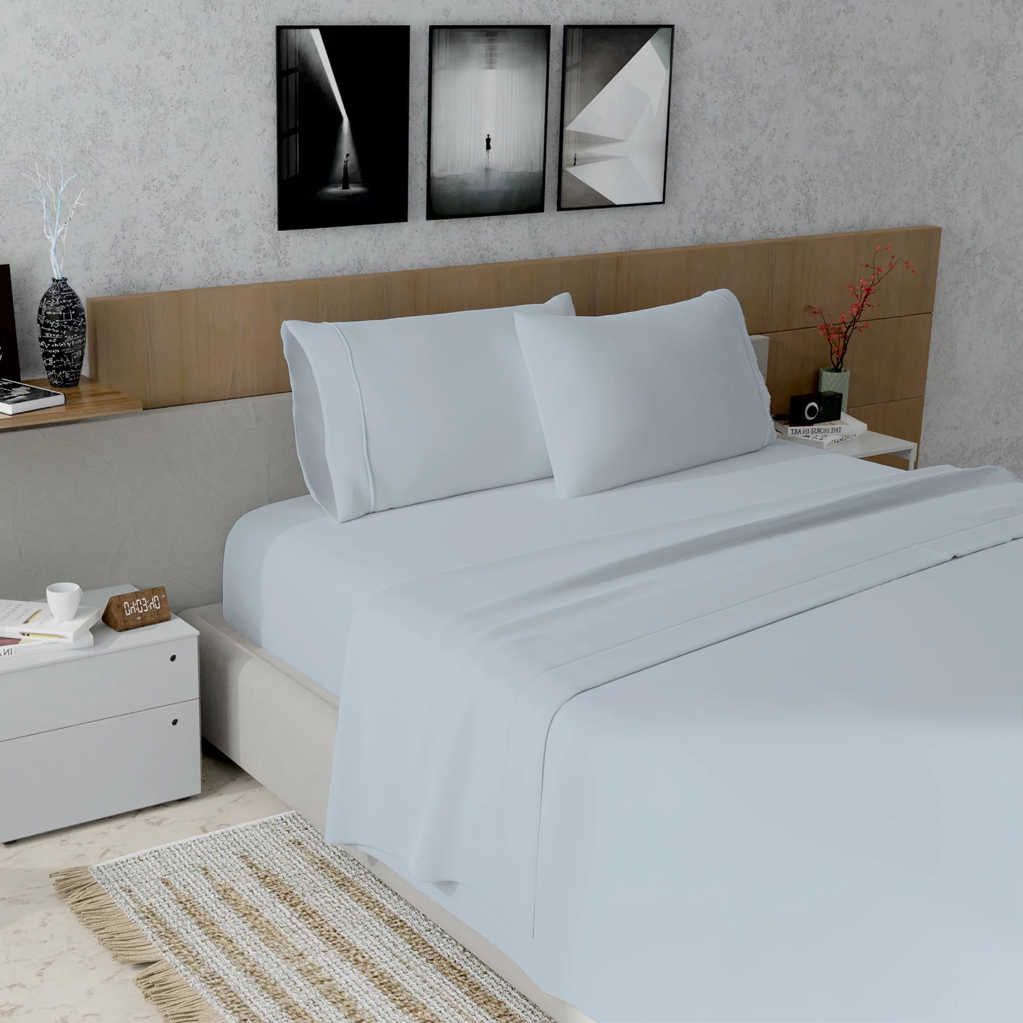 400 Thread Count 100% Cotton Sateen Sheet Set, Full Size, Light Blue U1425