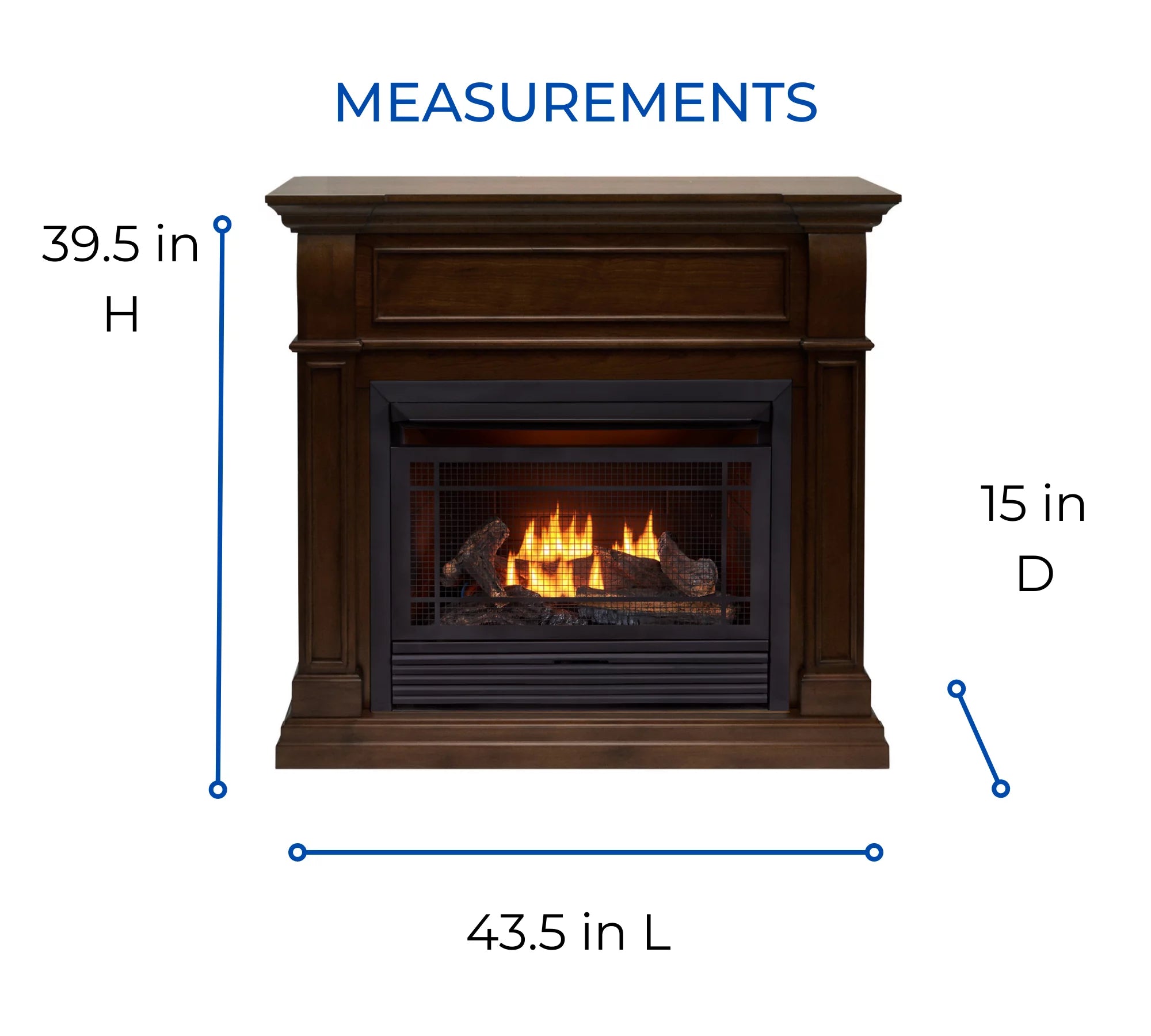 Dual Fuel Ventless Gas Fireplace, 26,000 BTU, Remote Control, Walnut Finish G2340