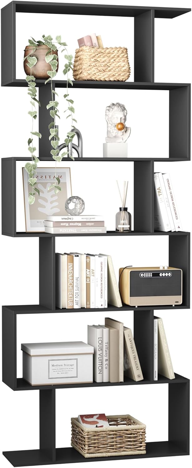 Black 6 Tier Geometric Bookshelf B38816