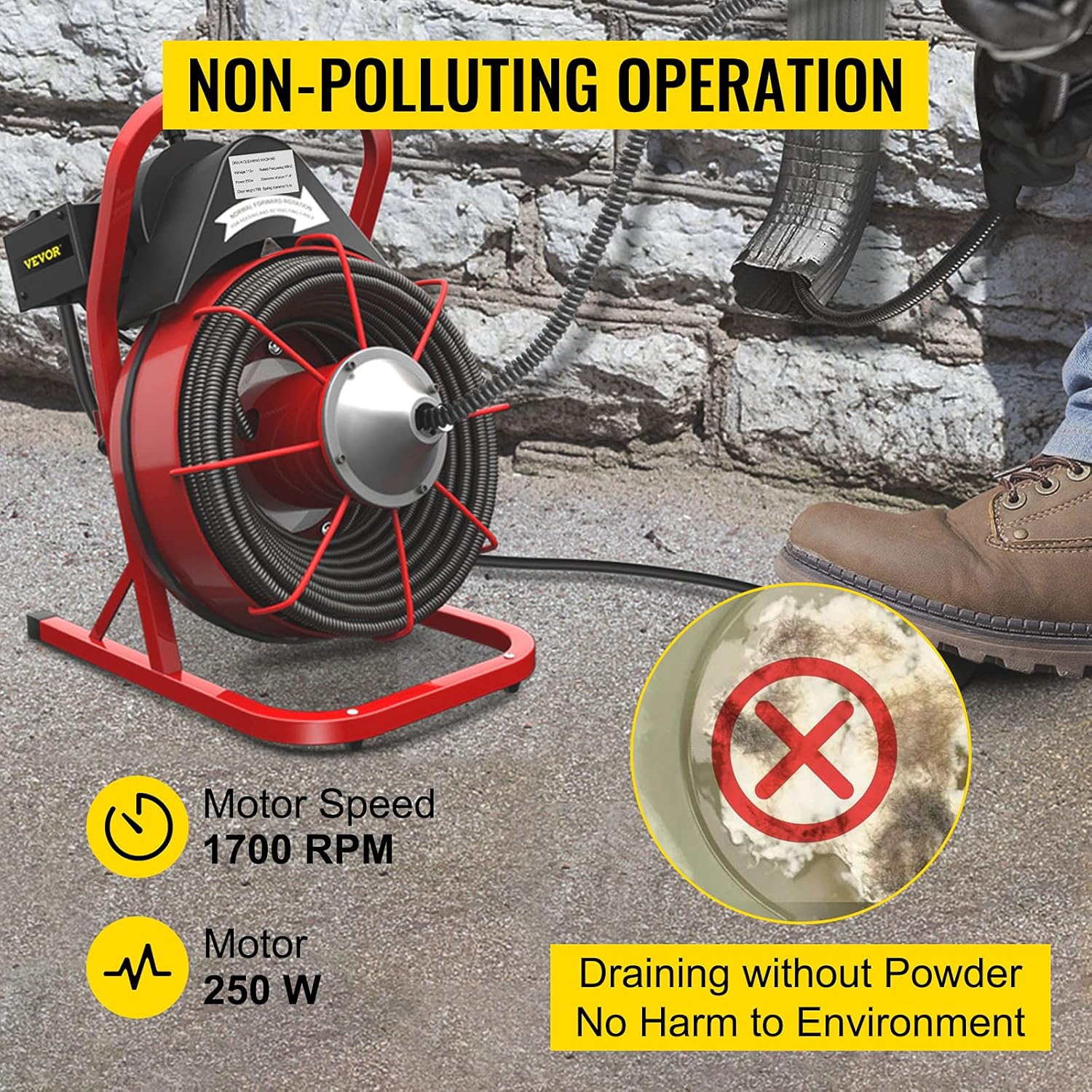 75Ft x 3/8Inch Drain Cleaner Machine, 250W, Portable Electric Drain Auger with Cutters Glove R419151
