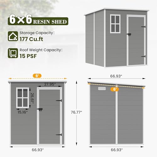 Gray White 6 x 6 FT Resin Outdoor Storage Shed with Floor F93440