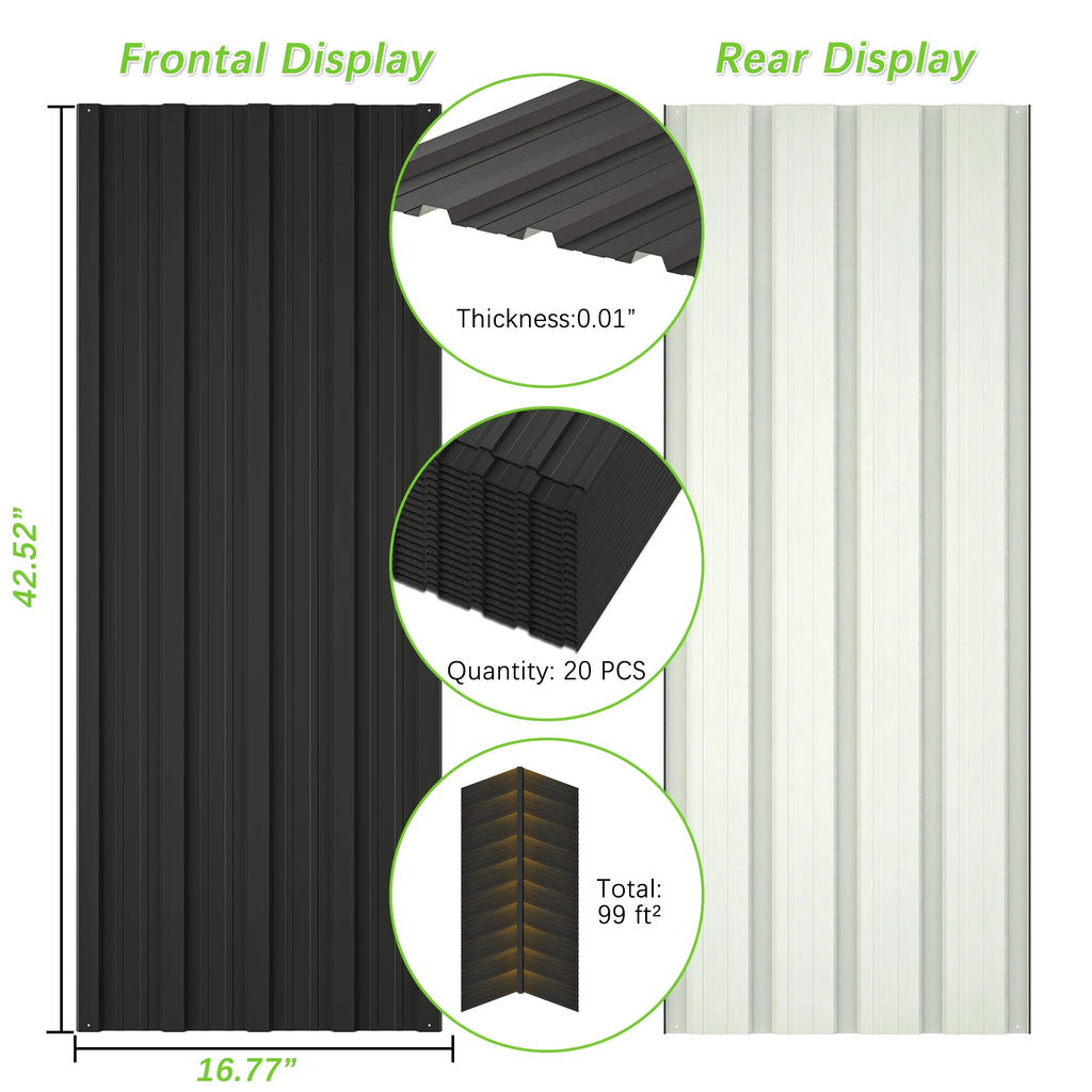 20 Pcs Galvanized Metal Roof Panels Black N132