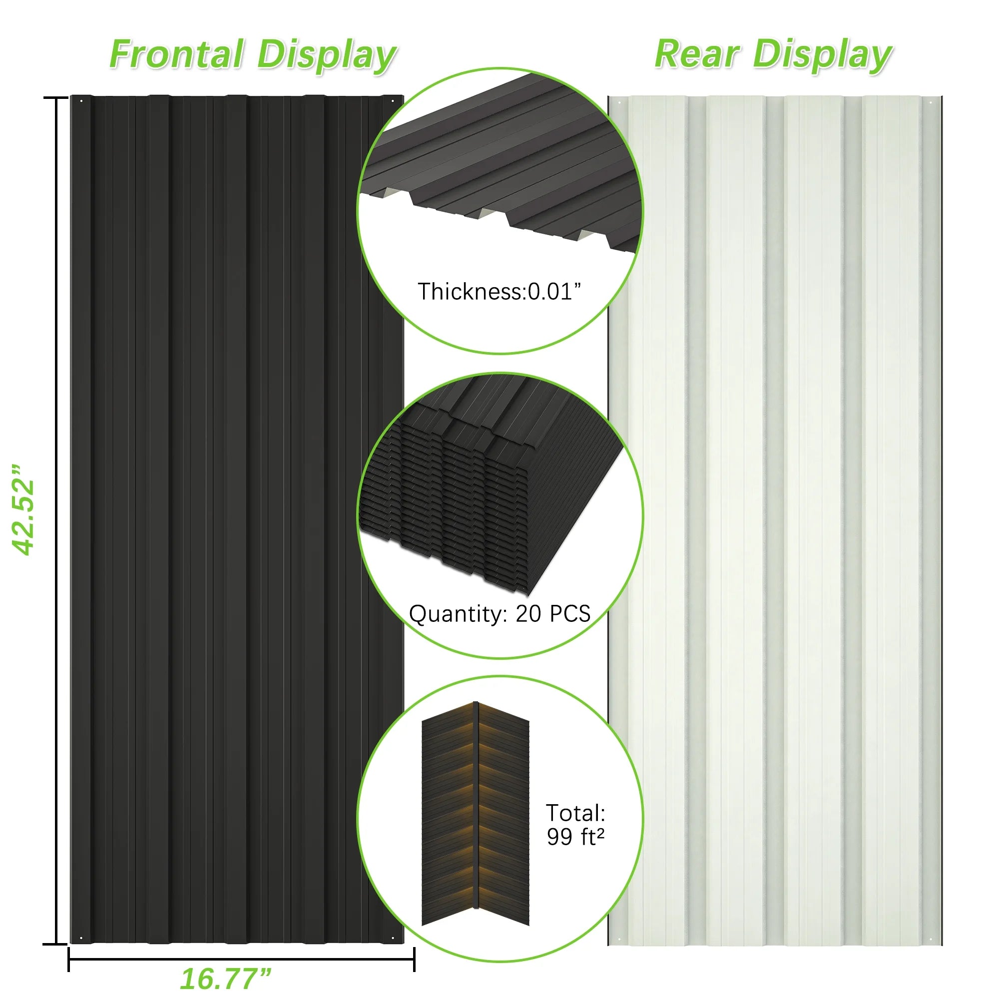 20 Pcs Galvanized Metal Roof Panels Black N132