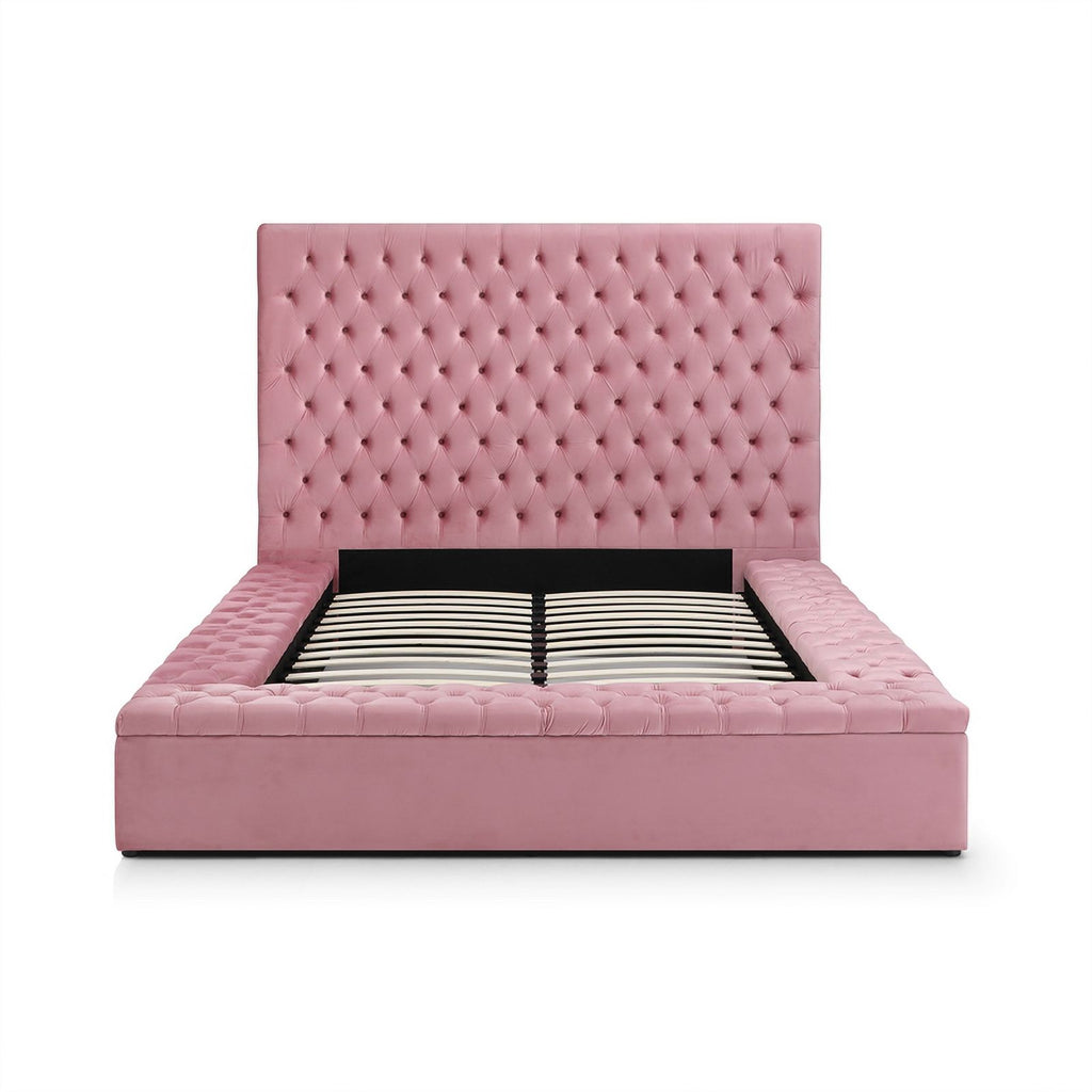 Pink Velvet Upholstered Platform Queen Bed G79339