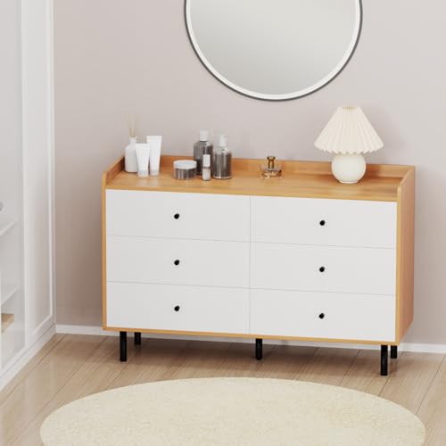 White 6 Drawer Wood Dresser with Black Knobs S632334