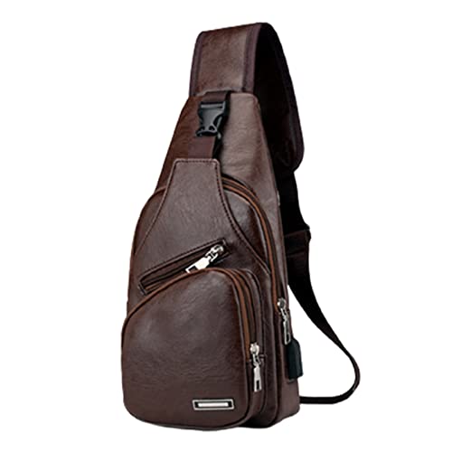 Waterproof Leather Crossbody Sling Bag with USB Charging T4131