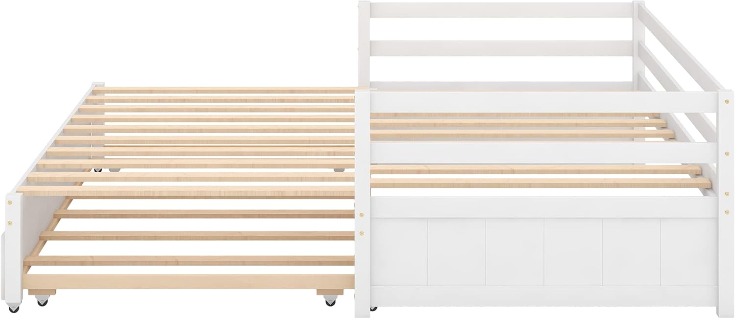 White Wood Twin to Double Extendable Daybed with Pull Out Trundle U47107