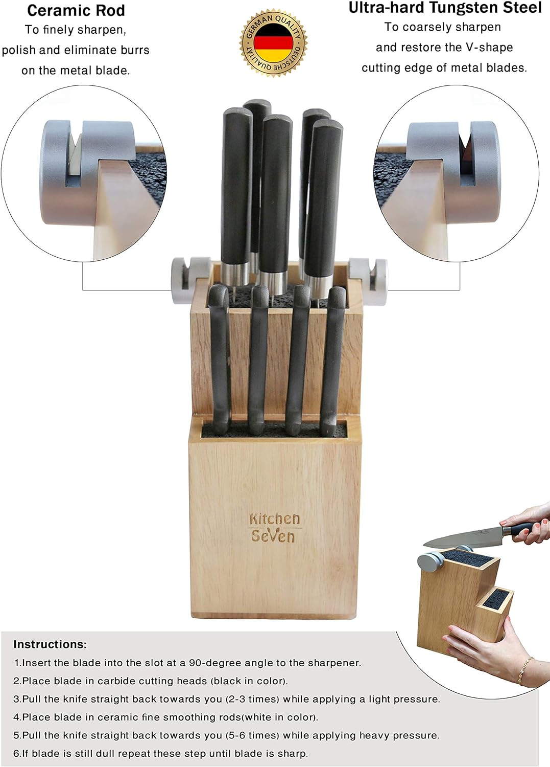 Bamboo 2-Tiered Knife Block with 2 Knife Sharpeners W1157